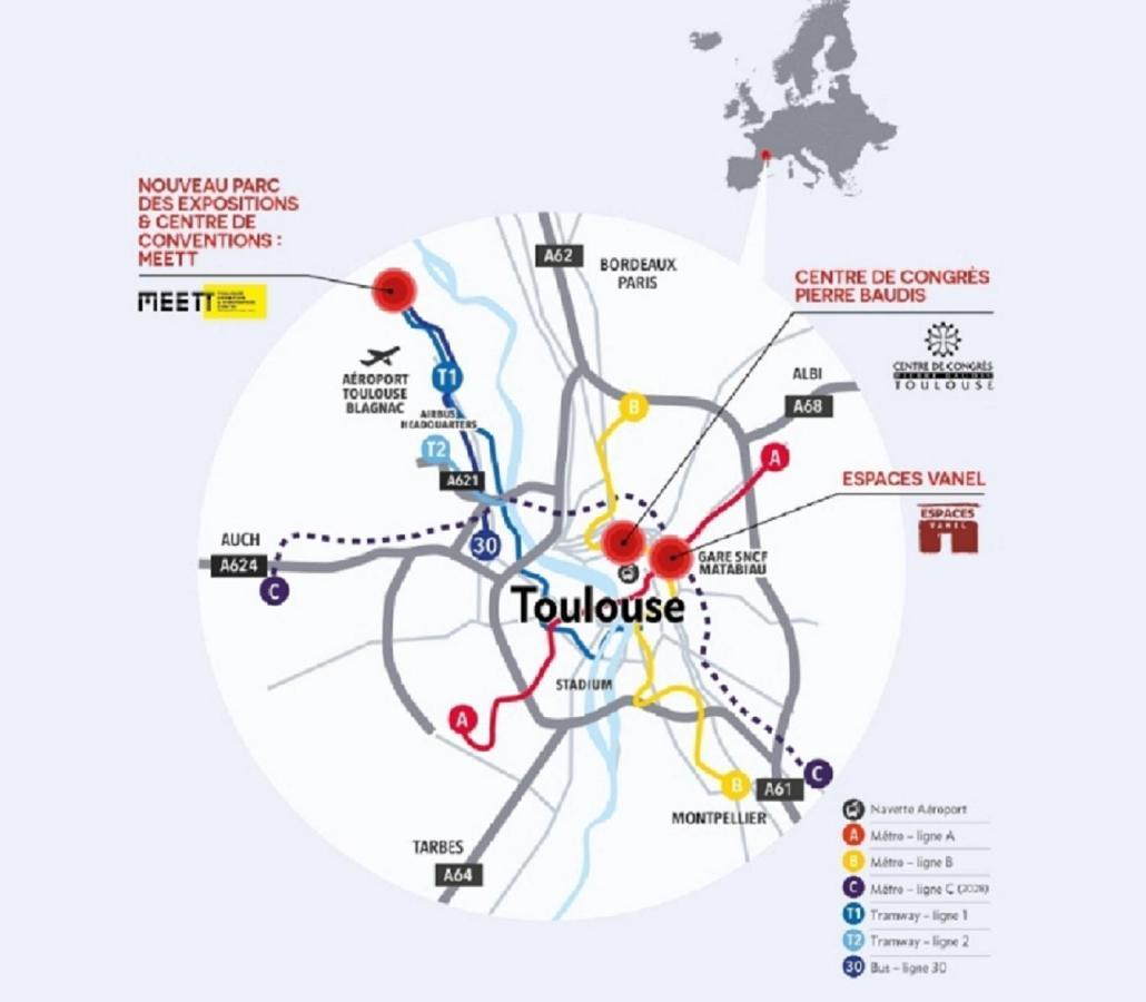 :) Spacieux T4 Aeroport, Ensoleille, Deco Soignee Blagnac Exterior foto